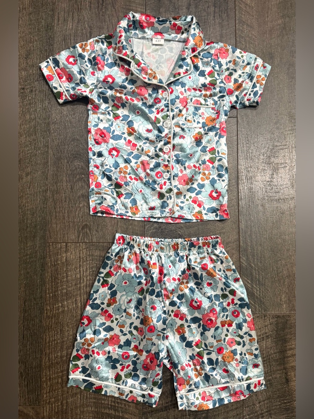 Girls Toddler Satin Floral Pajama 2 piece Set 4-5yr